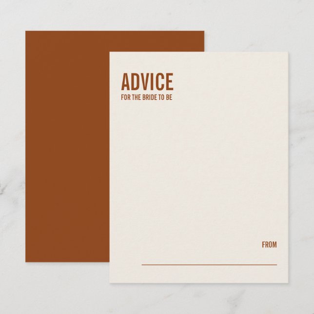 Simple Terracotta typography Bridal Shower Advice Card (Front/Back)