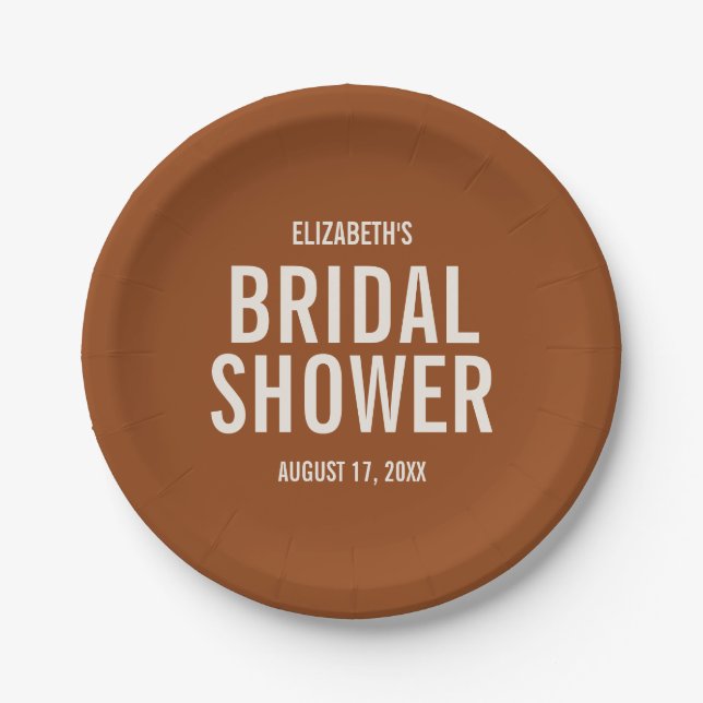 Simple Terracotta Typography Bridal Shower Paper Plates (Front)