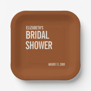 Simple Terracotta Typography Bridal Shower Paper Plates