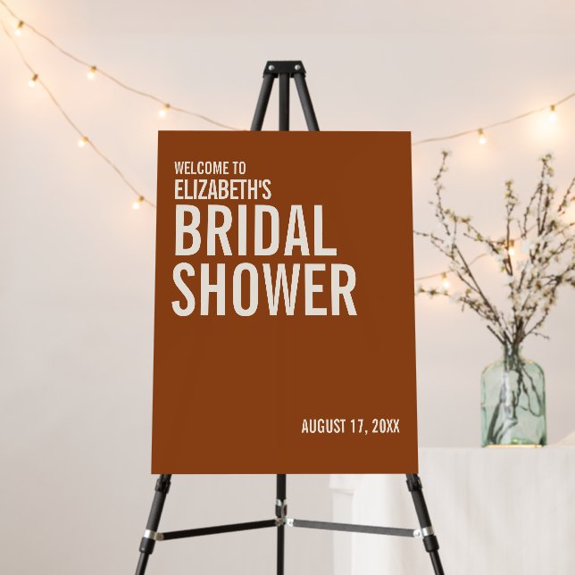Simple Terracotta Typography Bridal Shower Welcome Foam Board (In Situ (Stand))
