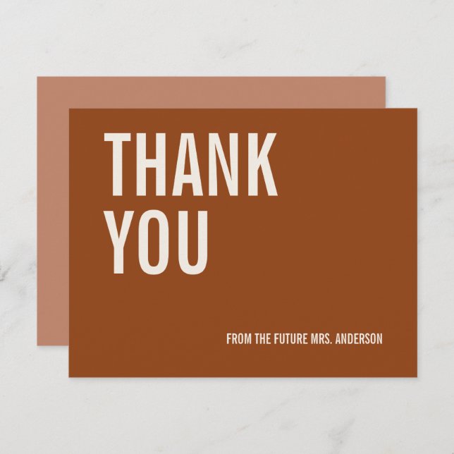 Simple Terracotta Typography Bridal Thank You Card (Front/Back)