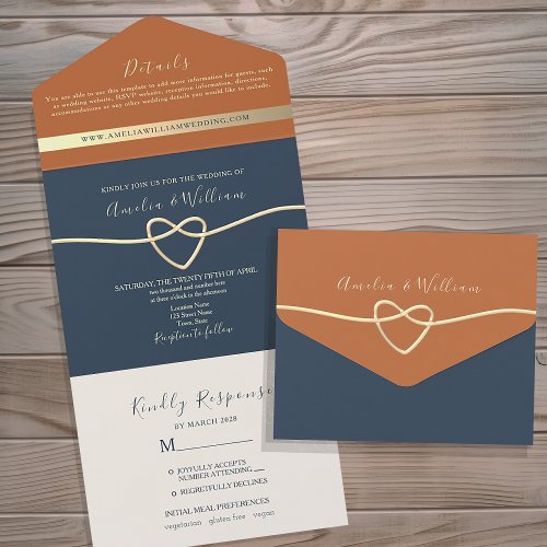 Simple Terracotta Wedding All In One Invitation