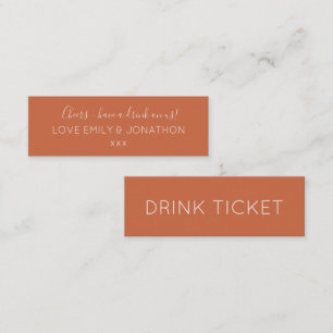 Simple Terracotta Wedding Reception Drinks Ticket