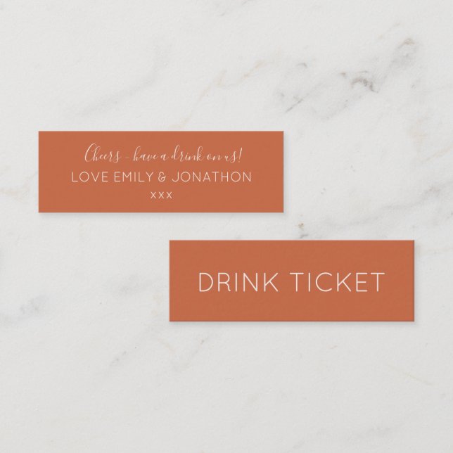 Simple Terracotta Wedding Reception Drinks Ticket (Front/Back)