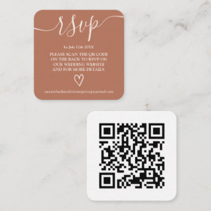 Simple terracotta wedding rsvp Qr code Enclosure Card