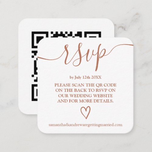 Simple terracotta wedding rsvp Qr code Enclosure Card