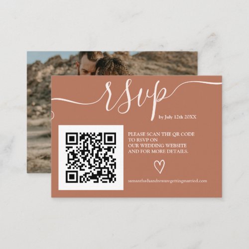 Simple terracotta wedding rsvp Qr code photo Enclosure Card