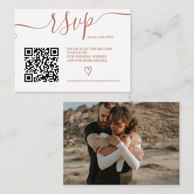 Simple terracotta wedding rsvp Qr code photo Enclosure Card (Front/Back)