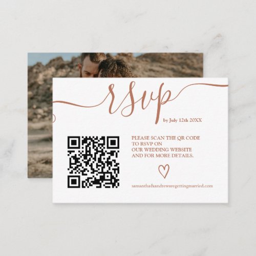 Simple terracotta wedding rsvp Qr code photo Enclosure Card