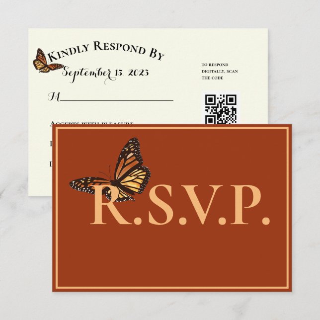 Simple Terracotta with Monarch Butterfly QRC RSVP  (Front/Back)