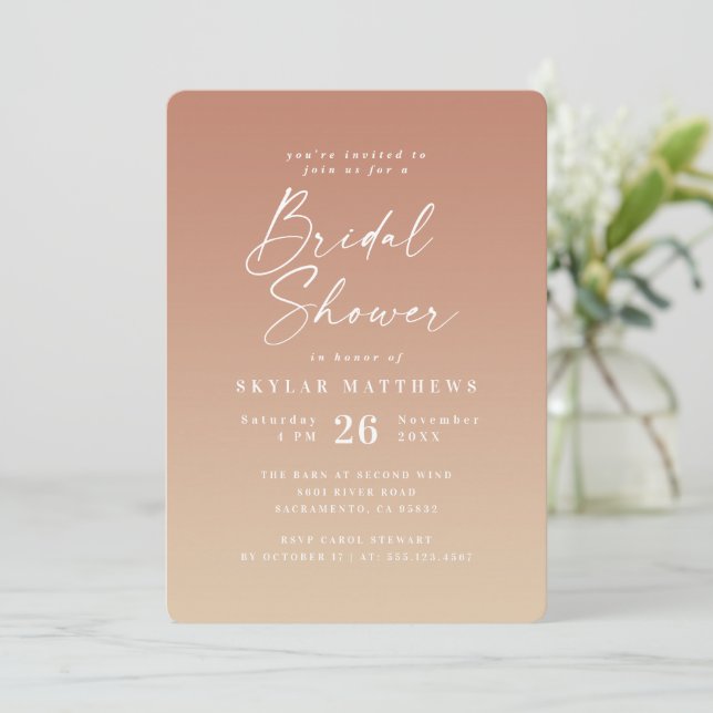 Simple Terracotta & Yellow Ombre Bridal Shower Invitation (Standing Front)