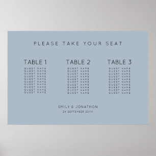 Simple Text 30 guests 3 tables Blue Seating Chart