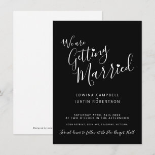 Simple text and heart black white wedding invites