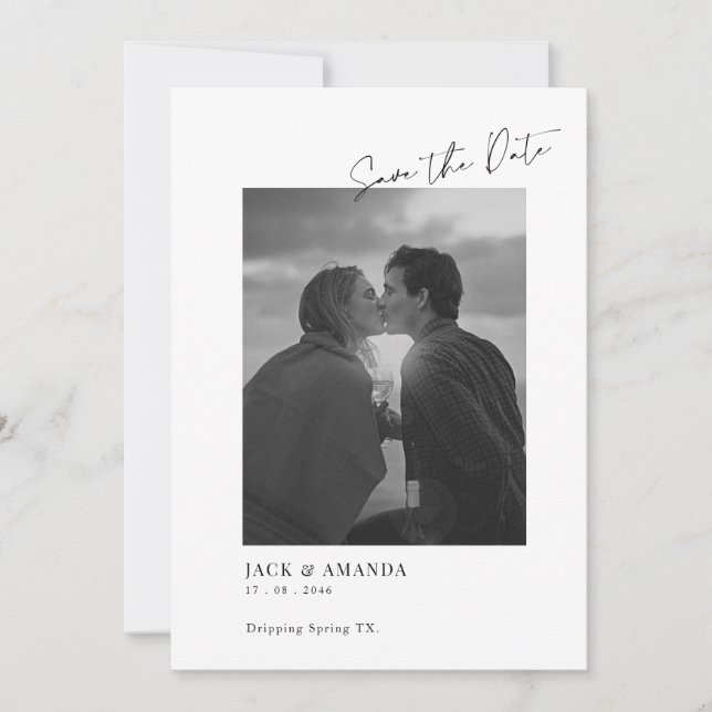 Simple text and photo Wedding save the date (Front)