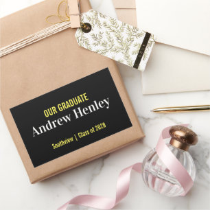 Simple Text Black and Gold Graduation Party Favor Rectangular Sticker