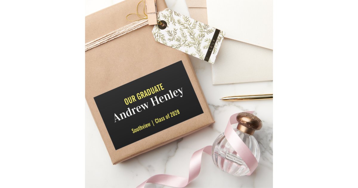 Simple Text Black and Gold Graduation Party Favor Rectangular Sticker ...