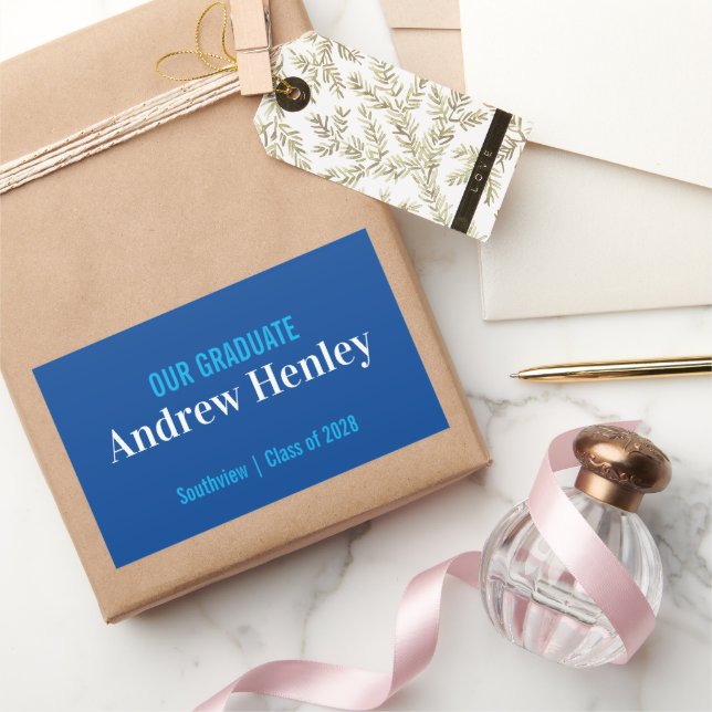 Simple Text Blue and White Graduation Party Favor Rectangular Sticker (Gifting)