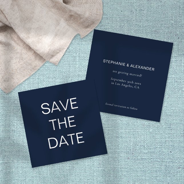 Simple Text Dark Navy Wedding Square Save the Date (Creator Uploaded)