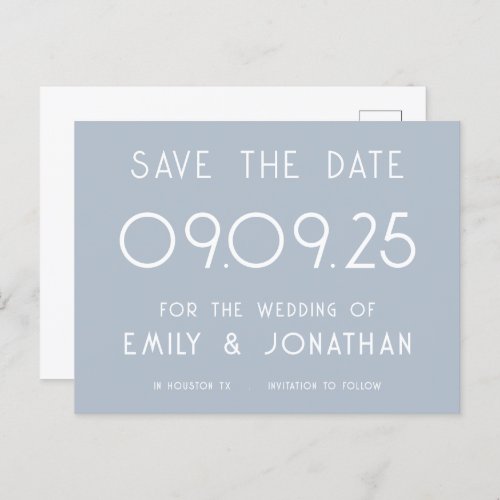 Simple Text Dusty Blue Wedding Save the Date Announcement Postcard