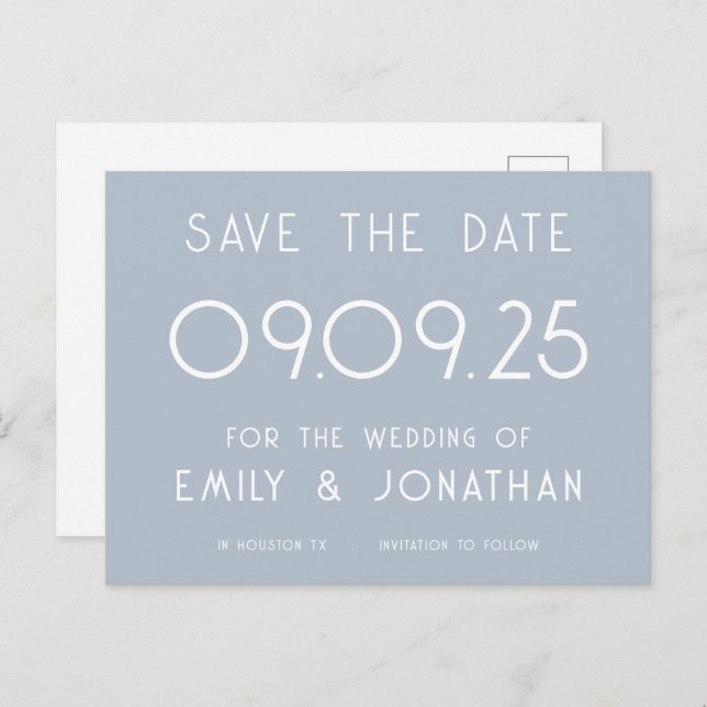 Simple Text Dusty Blue Wedding Save the Date Announcement Postcard (Front/Back)