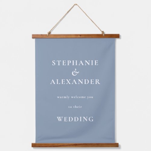 Simple Text Dusty Blue Welcome Wedding  Hanging Tapestry