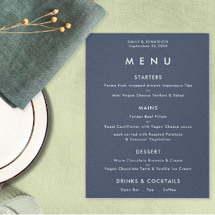 Simple Text Dusty Navy Blue Wedding Menu Poster