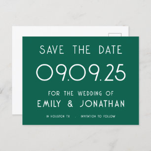 Simple Text Emerald Green Wedding Save the Date Announcement Postcard