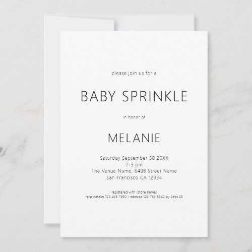 Simple Text Gender Neutral Baby Sprinkle Shower Invitation