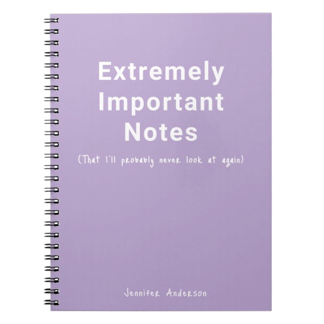 Simple Text Important Notes Pastel Purple Notebook (Front)