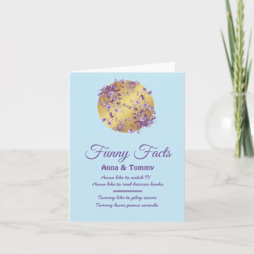 Simple Text Lilac Purple Wedding Gold Funny Facts Invitation