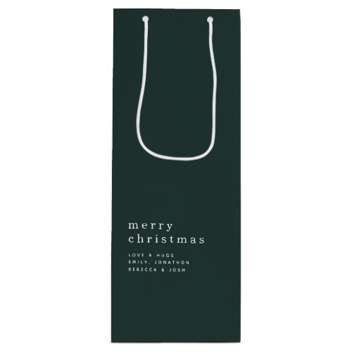 Simple Text Merry Christmas Name Green Wine Gift Bag
