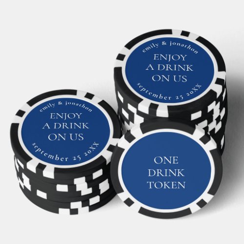 Simple Text Names Date Wedding Blue Drink Token 