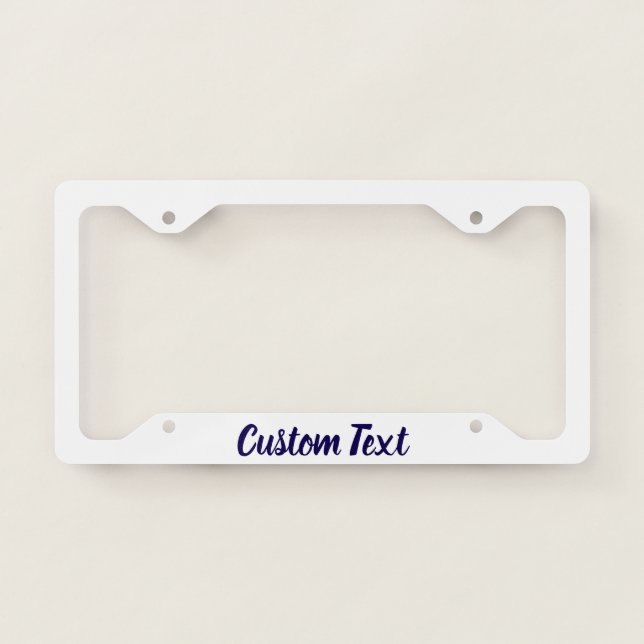 Simple Text on White with Dark Blue Script License Plate Frame (Front)