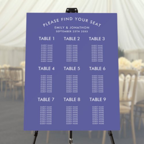 Simple Text Only 9 Table Seating Chart Foam Board