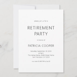 Simple Text Only Black and White Retirement Party Invitation