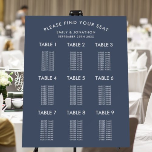Simple Text Only Dusty Navy 9 Table Seating Chart Foam Board