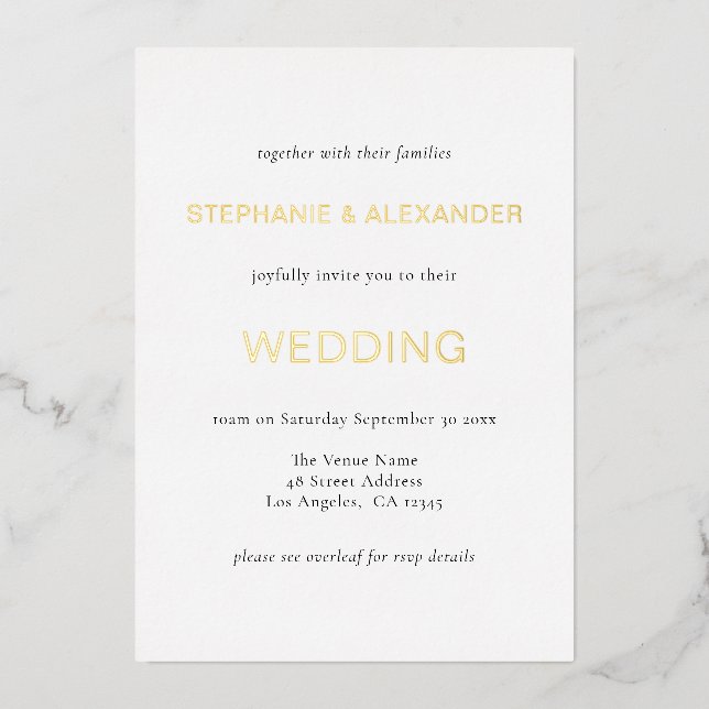 Simple Text Only QR Code Wedding Real Foil Invitation (Front)