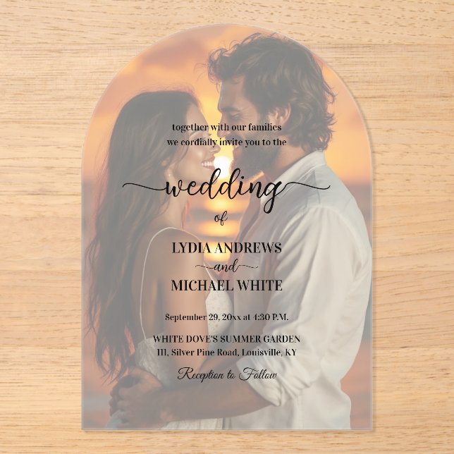 Simple Text Overlay Photo Wedding Acrylic Invitations (Front)