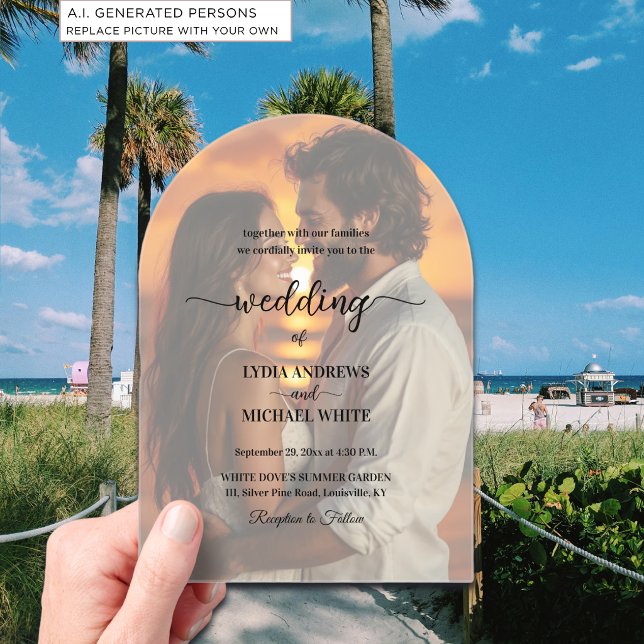 Simple Text Overlay Photo Wedding Acrylic Invitations (Creator Uploaded)