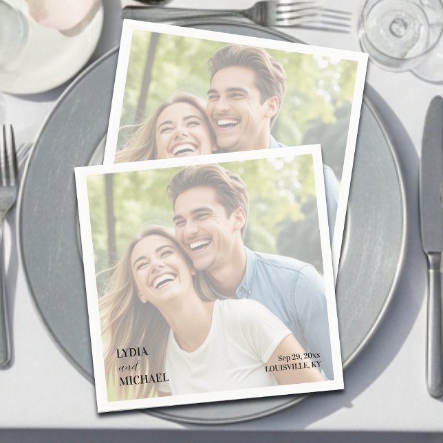 Simple Text Overlay Photo Wedding Napkins (Creator Uploaded)