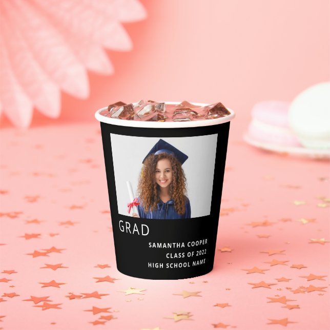 Simple Text Photo 2022 Graduation Black Paper Cups (Insitu)