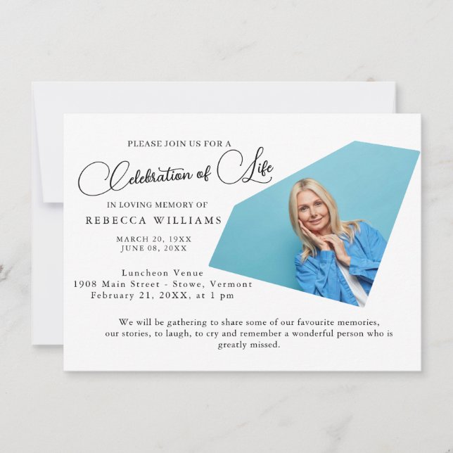 Simple Text Photo Celebration of Life Invitations (Front)