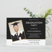 Simple Text Photo Gold White Black 2024 Graduation Invitation (Standing Front)