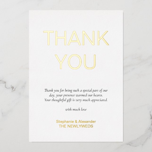 Simple Text Photo Wedding Thank You Real  Foil Invitation (Front)