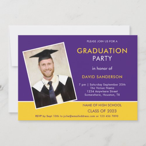 Simple Text Photo Yellow Purple 2024 Graduation Invitation