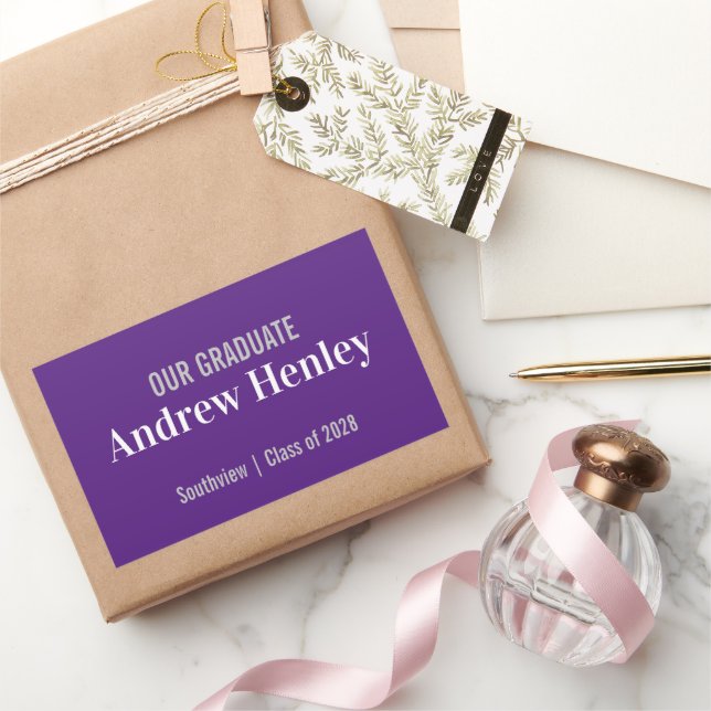 Simple Text Purple Graduation Party Favor Rectangular Sticker (Gifting)