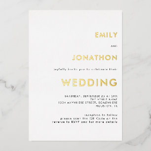 Simple Text QR Code Wedding White Gold Real Foil Invitation