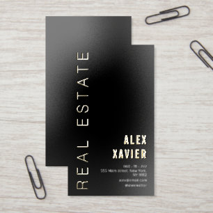 Simple text real estate gold foil business cards