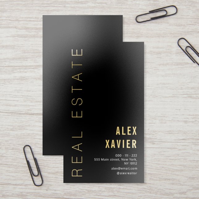 Simple text real estate gold foil business cards (Desk)