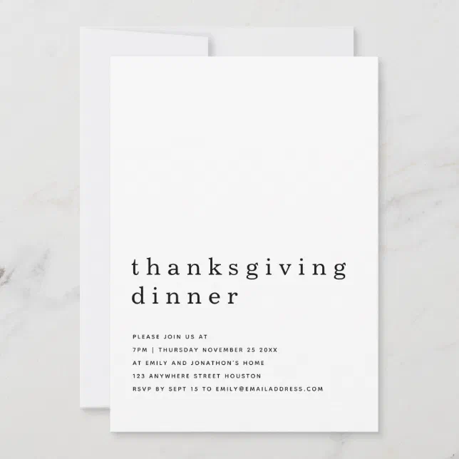 Simple Text Thanksgiving Dinner Invitation | Zazzle